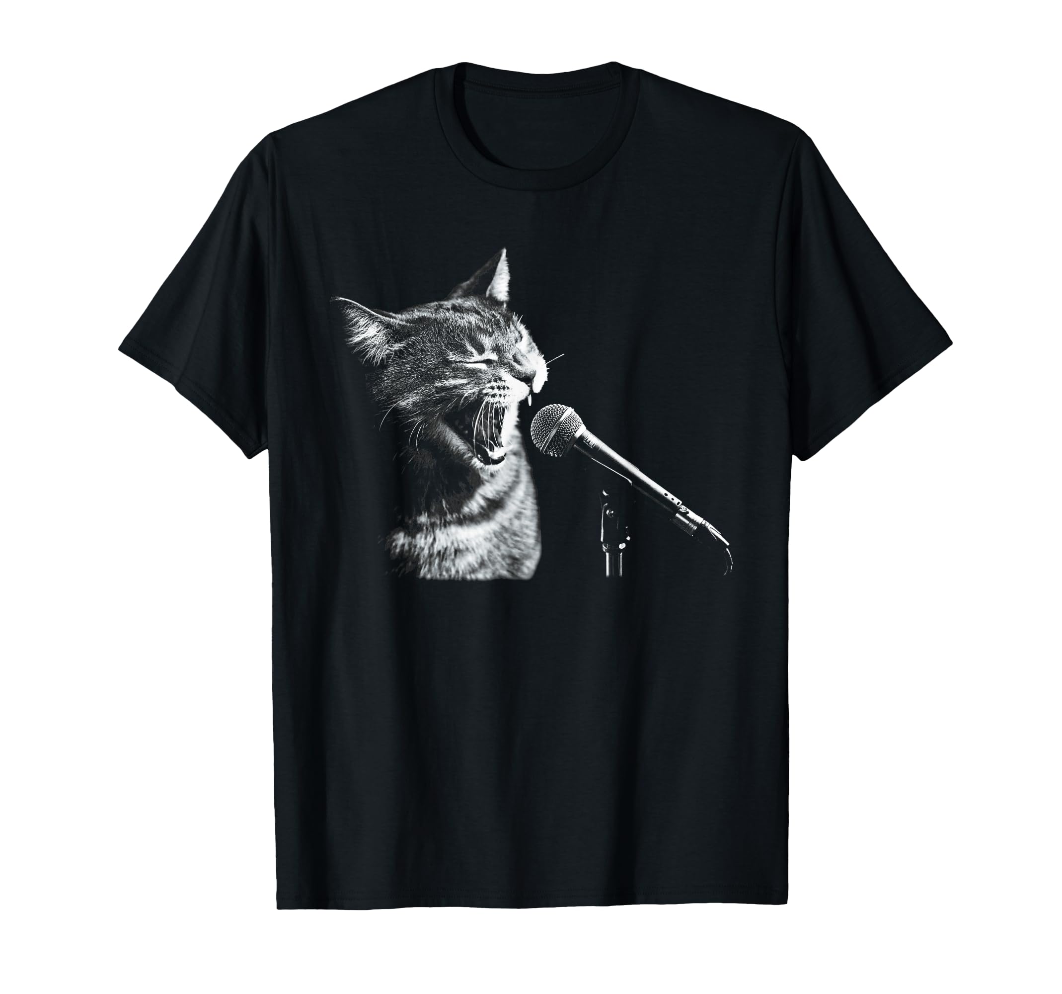 SWAG DJ猫Tシャツ　スタッズ付き Amazon | マイクで歌う猫 ロックスター 猫ミュージシャン先生 Tシャツ